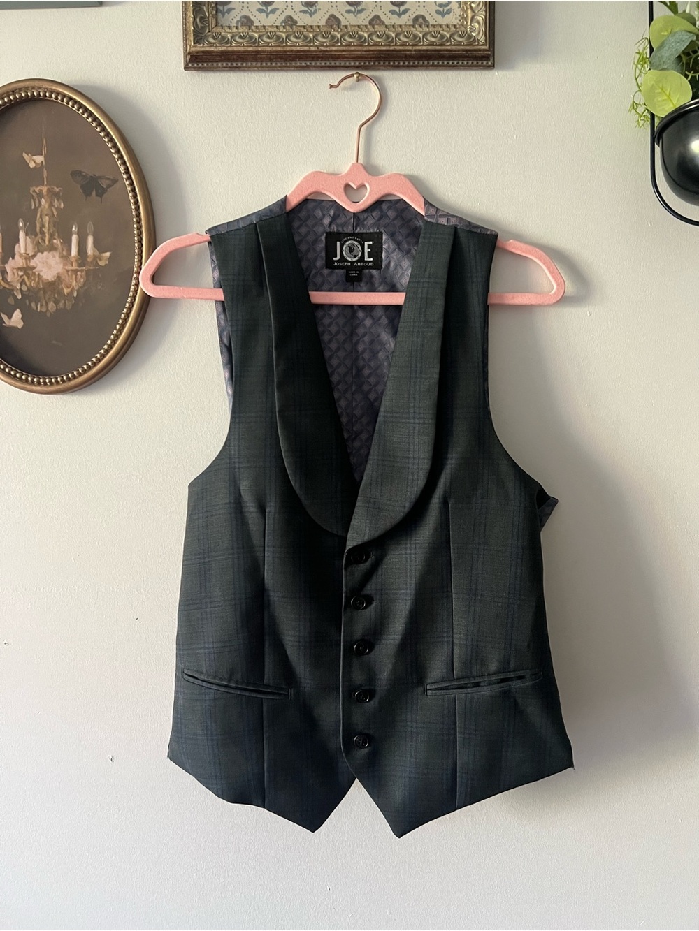 Joseph Abboud Dark Green/Navy Plaid Shawl-Lapel Men's Vest